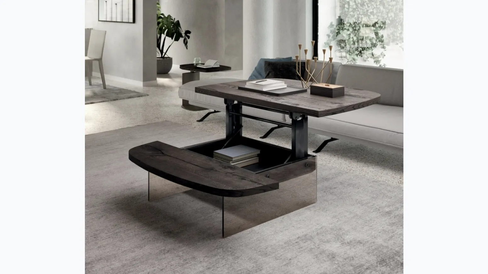 Tavolino in legno con base in cristallo Aurelius di Ozzio