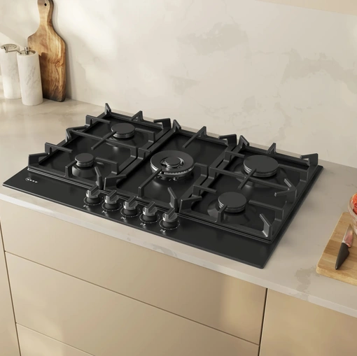 Piano cottura a gas 75 cm acciaio smaltato nero N 70 di NEFF