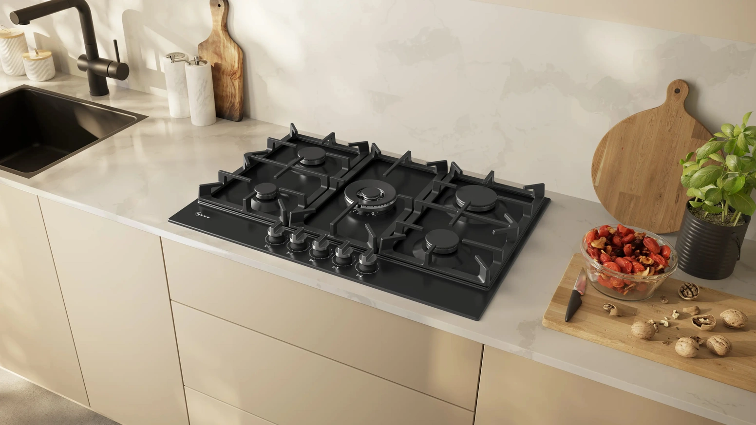 Piano cottura a gas 75 cm acciaio smaltato nero N 70 di NEFF