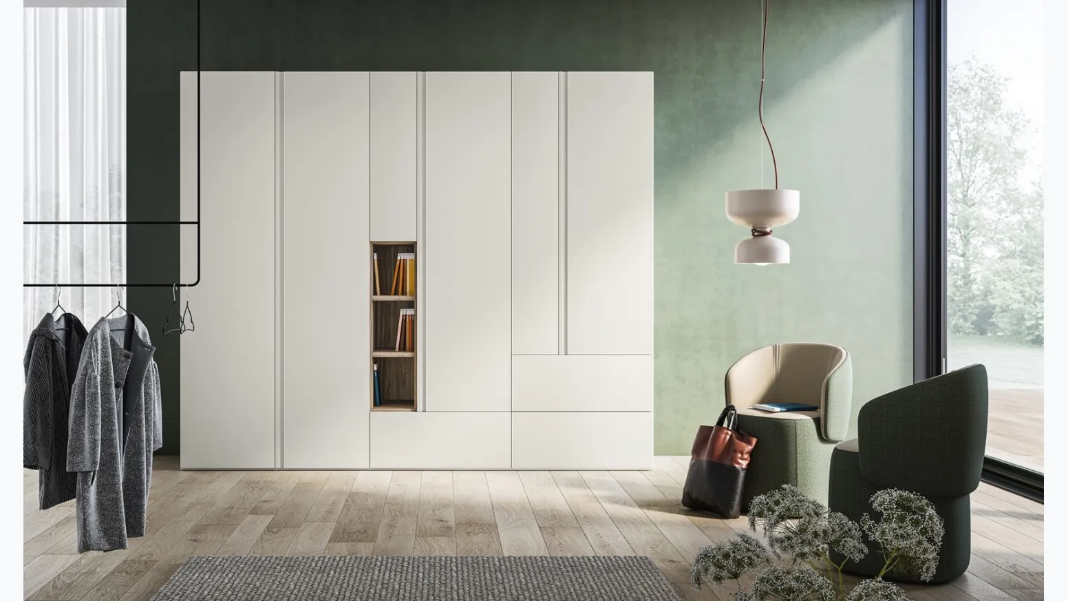 Armadio Battente Gola ZN05 finitura Perla e Noce di Marka Total Living