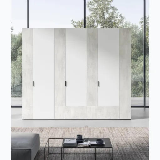 Armadio Battente Virgola ZN07 finitura Bianco e Calce Bianca di Marka Total Living