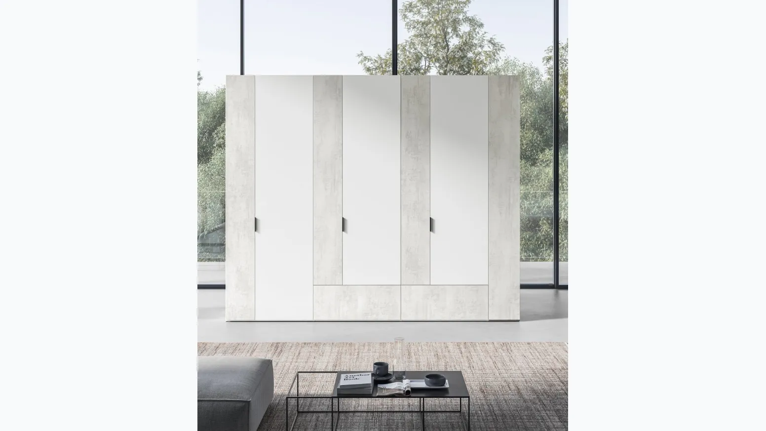 Armadio Battente Virgola ZN07 finitura Bianco e Calce Bianca di Marka Total Living