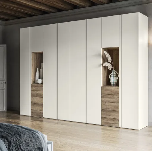 Armadio Battente Gola ZN09 finitura Perla e Rockwood Cannella di Marka Total Living