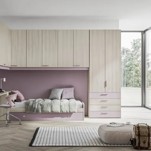Armadio Battente Retta ZN11 finitura Forestal Sand e laccato Ametista di Marka Total Living