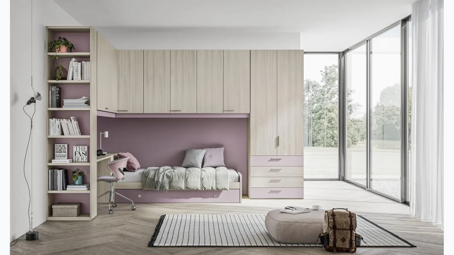 Armadio Battente Retta ZN11 finitura Forestal Sand e laccato Ametista di Marka Total Living
