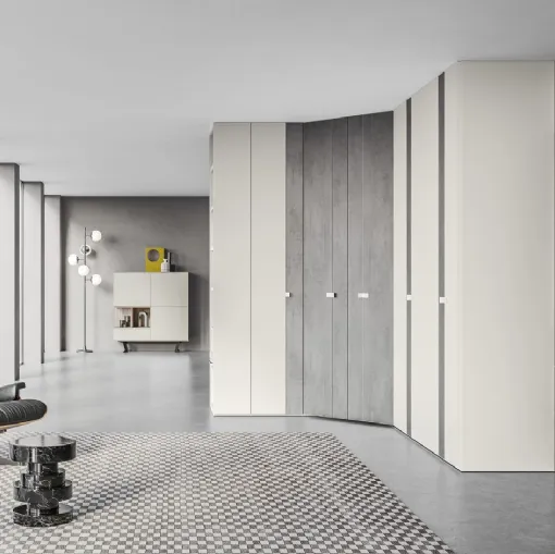 Armadio angolare Battente Pop ZN12 finitura Perla e Calce Grigia di Marka Total Living