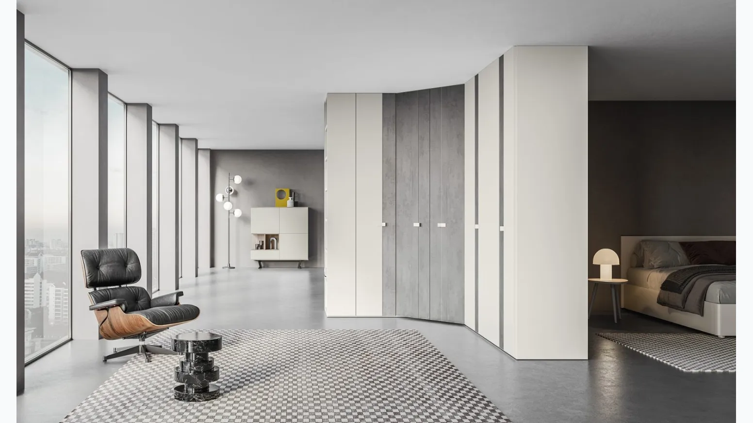 Armadio angolare Battente Pop ZN12 finitura Perla e Calce Grigia di Marka Total Living
