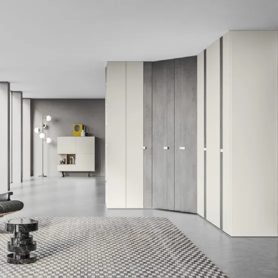 Armadio angolare Battente Pop ZN12 finitura Perla e Calce Grigia di Marka Total Living