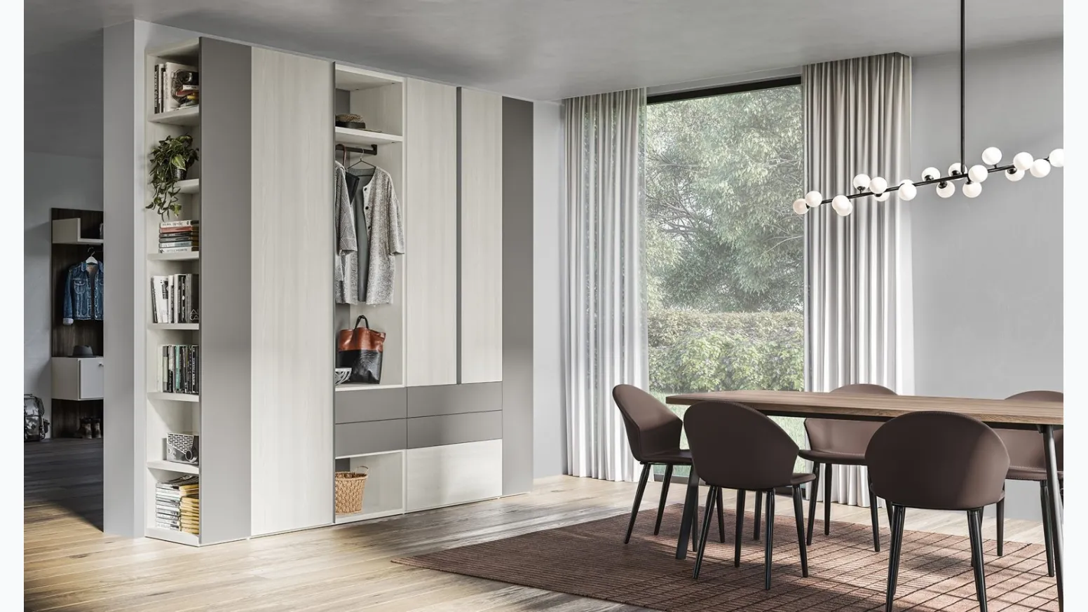 Armadio Battente Bend ZN14 finitura Forestal White e Grigio Caldo di Marka Total Living
