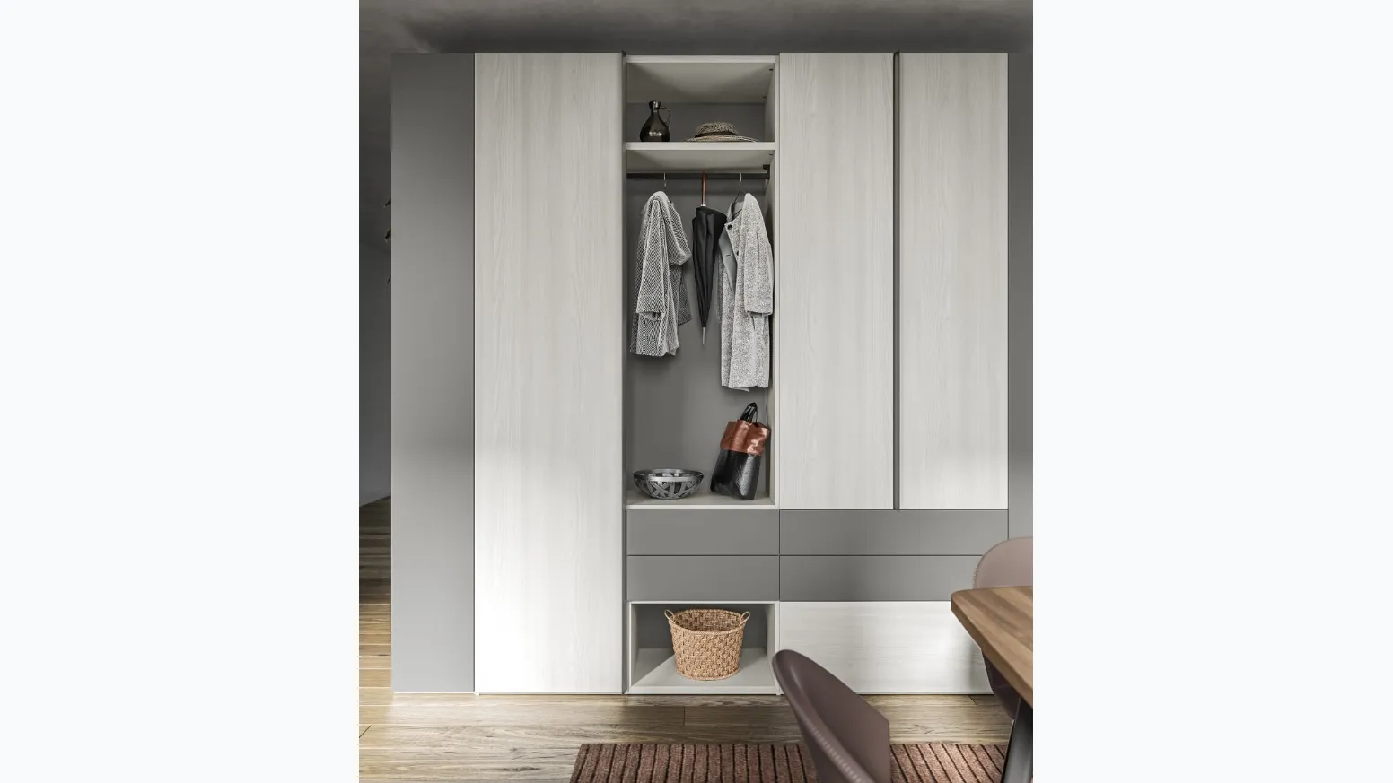Armadio Battente Bend ZN14 finitura Forestal White e Grigio Caldo di Marka Total Living