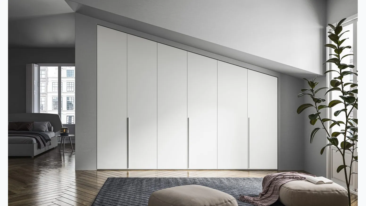 Armadio Battente Retta ZN16 in melaminico Bianco di Marka Total Living