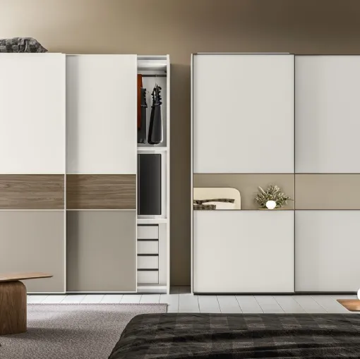 Armadio Scorrevole Elite ZN27 in nobilitato con inserti varie finiture di Marka Total Living