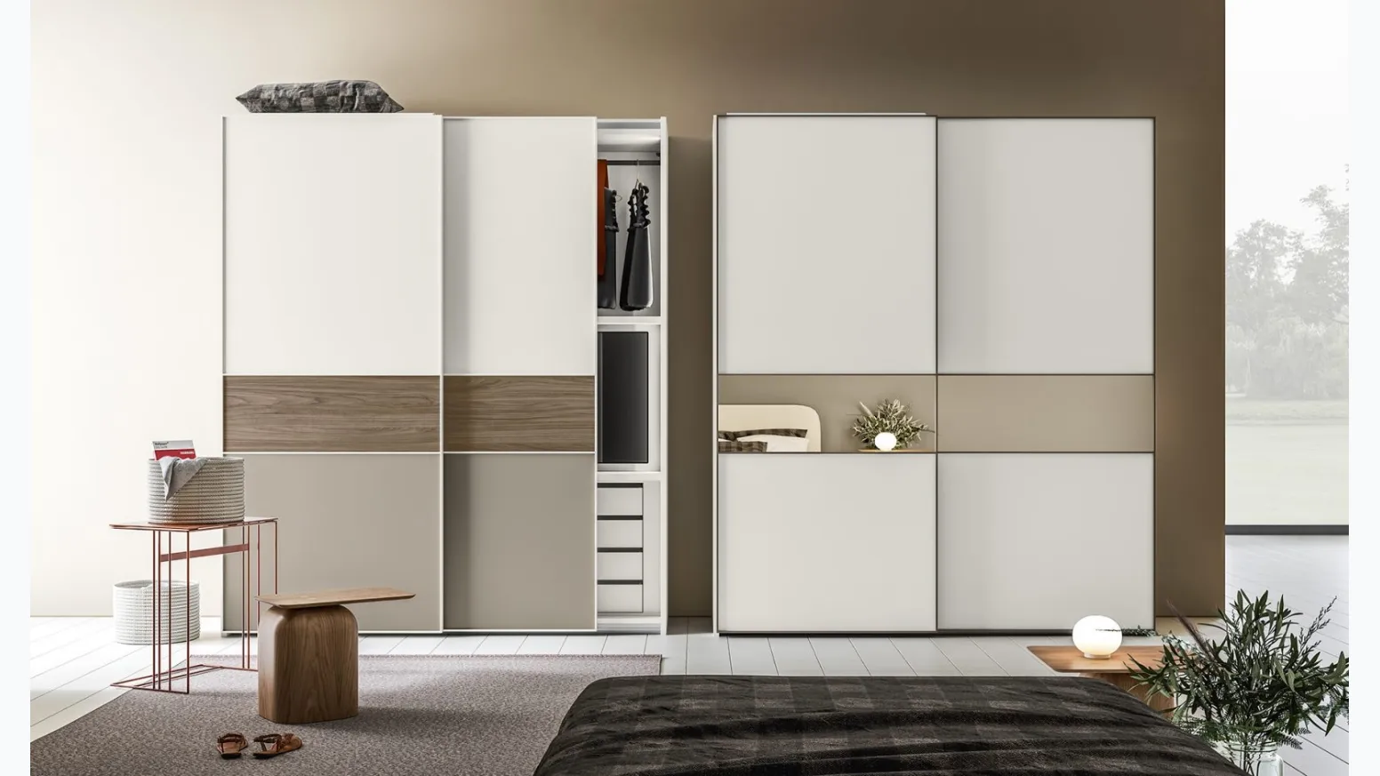 Armadio Scorrevole Elite ZN27 in nobilitato con inserti varie finiture di Marka Total Living