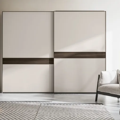 Armadio Scorrevole Elite ZN28 finitura Perla con inserto finitura Forestal Dark di Marka Total Living