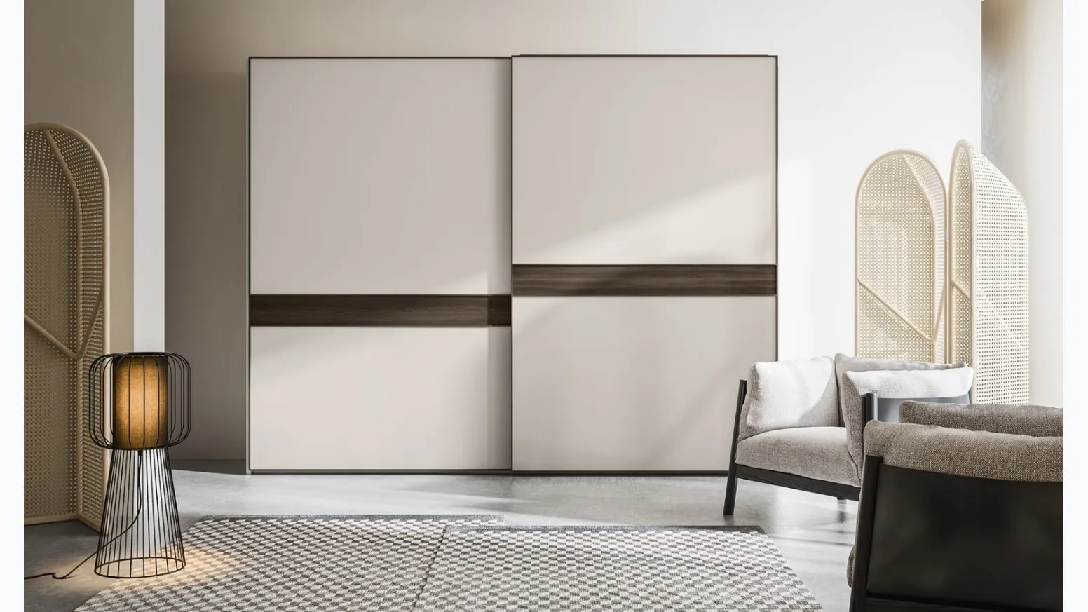 Armadio Scorrevole Elite ZN28 finitura Perla con inserto finitura Forestal Dark di Marka Total Living