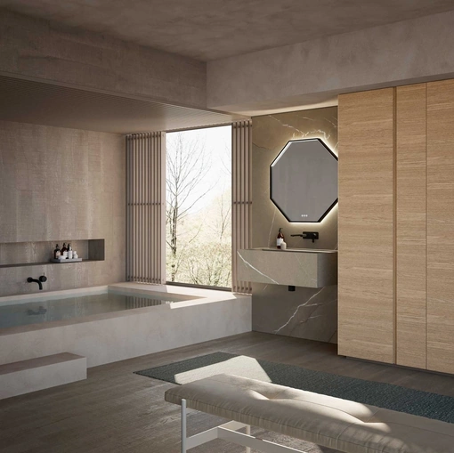 Mobile da Bagno M3 System 308 in gres pietra Piasentina e legno di Baxar