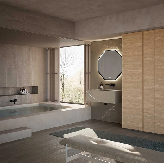 Mobile da Bagno M3 System 308 in gres pietra Piasentina e legno di Baxar