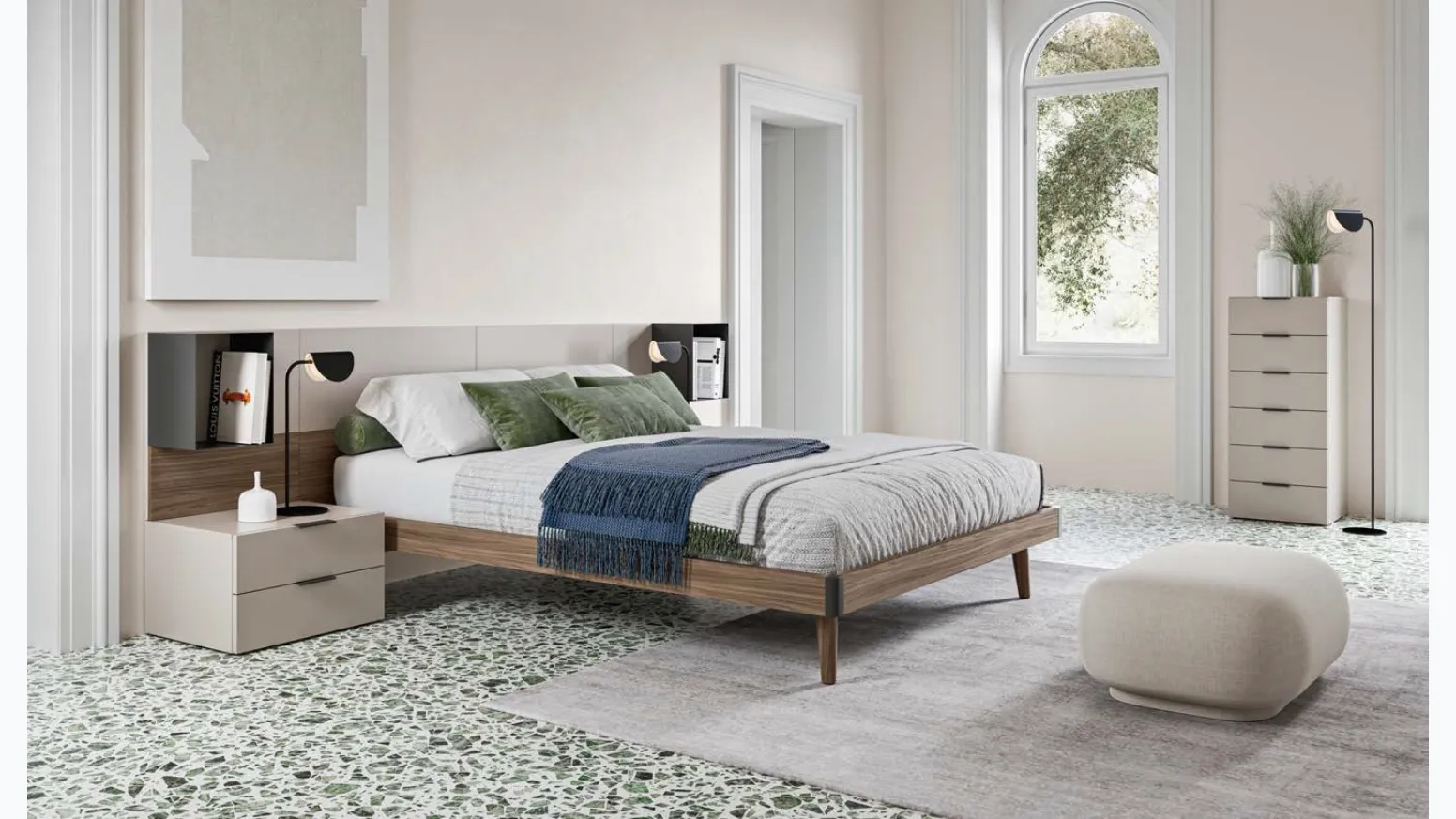 Letto matrimoniale Puzzle GL02 finitura Noce e Nuvola di Marka Total Living
