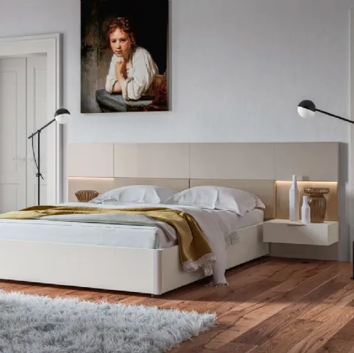 Letto con testiera Puzzle GL03 finitura Perla e Beige di Marka Total Living