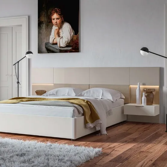 Letto con testiera Puzzle GL03 finitura Perla e Beige di Marka Total Living