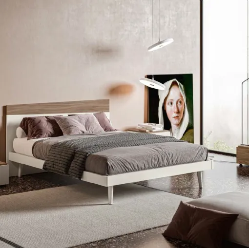 Letto con testiera Toledo GL08 finitura Perla e Noce di Marka Total Living