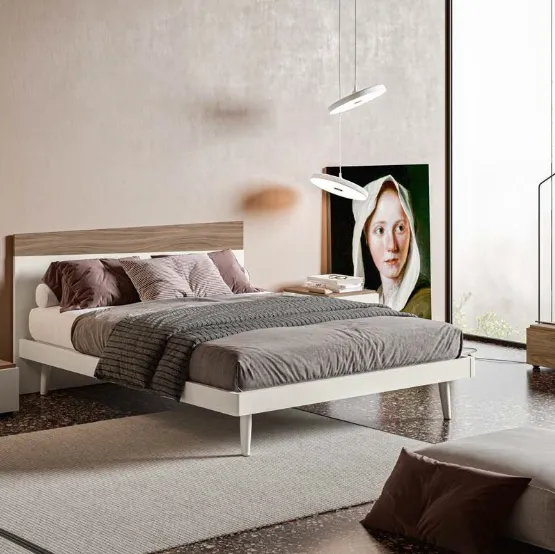 Letto con testiera Toledo GL08 finitura Perla e Noce di Marka Total Living