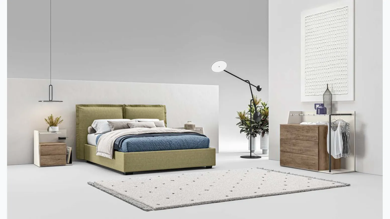Letto matrimoniale in tessuto imbottito con testiera Suez GL10 di Marka Total Living