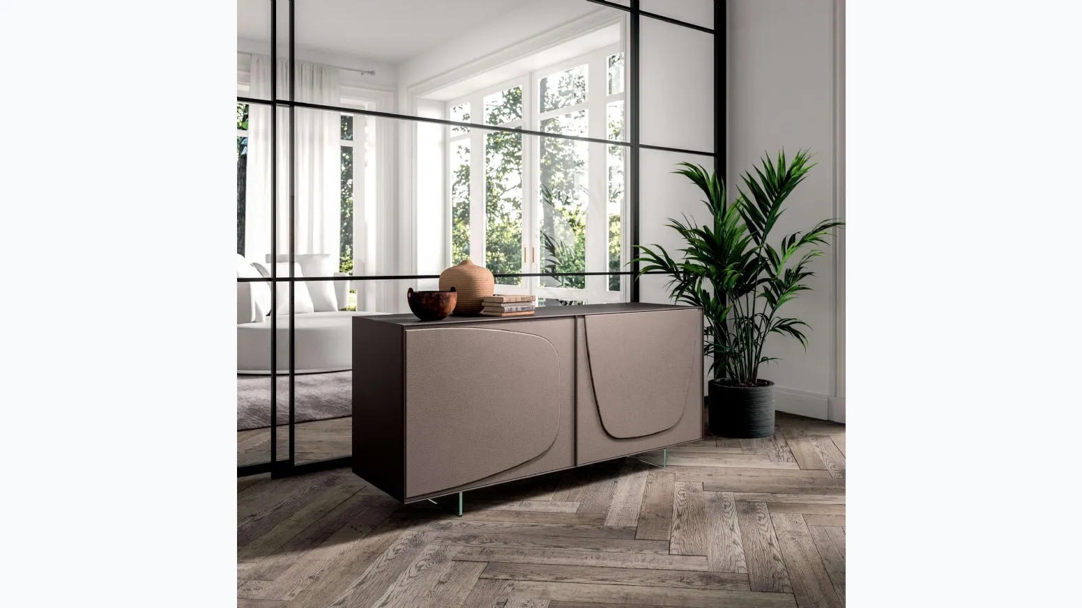 Madia Trilogy Duo a due ante rivestite in pelle Moka di Ozzio