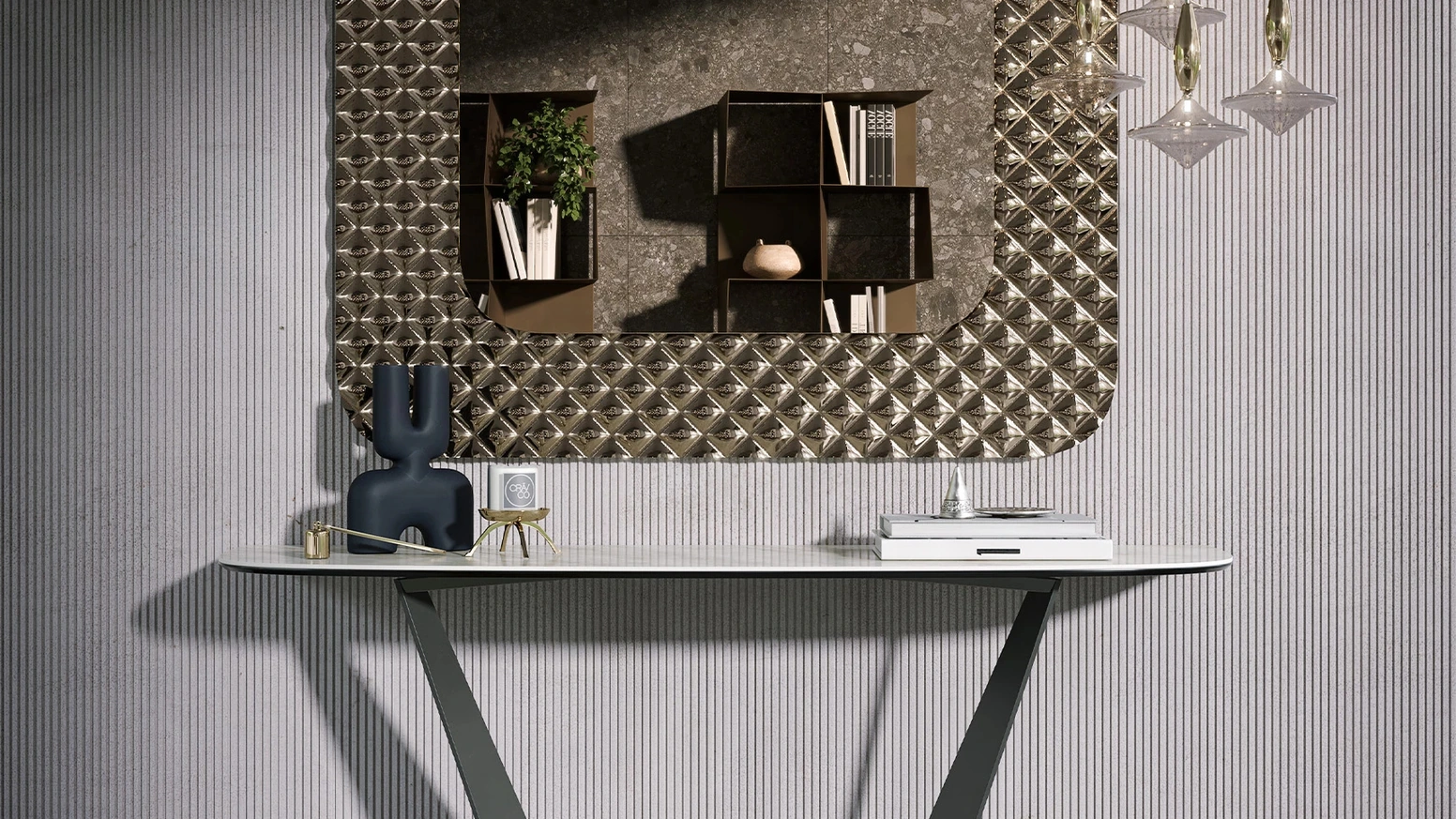 Mobile ingresso Consolle Reverse con top in gres porcellanato di Tonin Casa