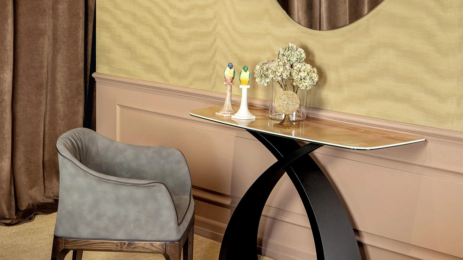 Mobile ingresso Consolle Eliseo con top in gres porcellanato e base in acciaio di Tonin Casa