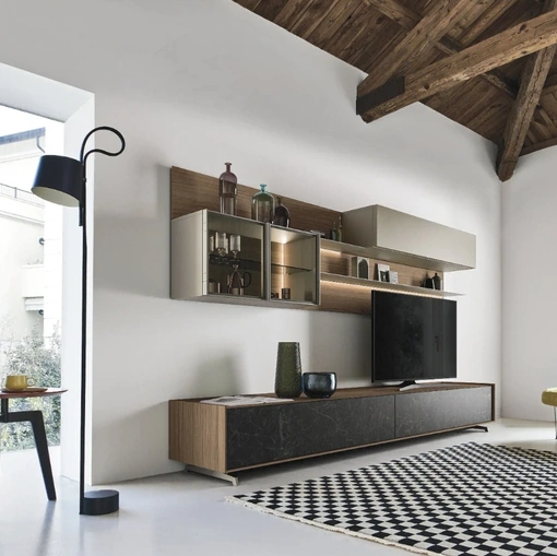 Parete Attrezzata Cabaret One 03 in legno e ceramica di Sangiacomo