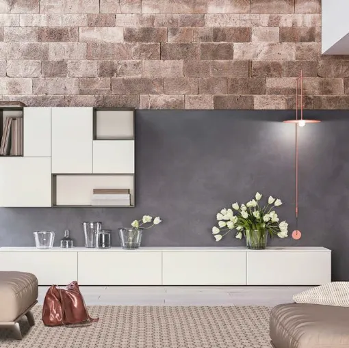 Parete Attrezzata Composizione Day M04 in melaminico Perla di Marka Total Living