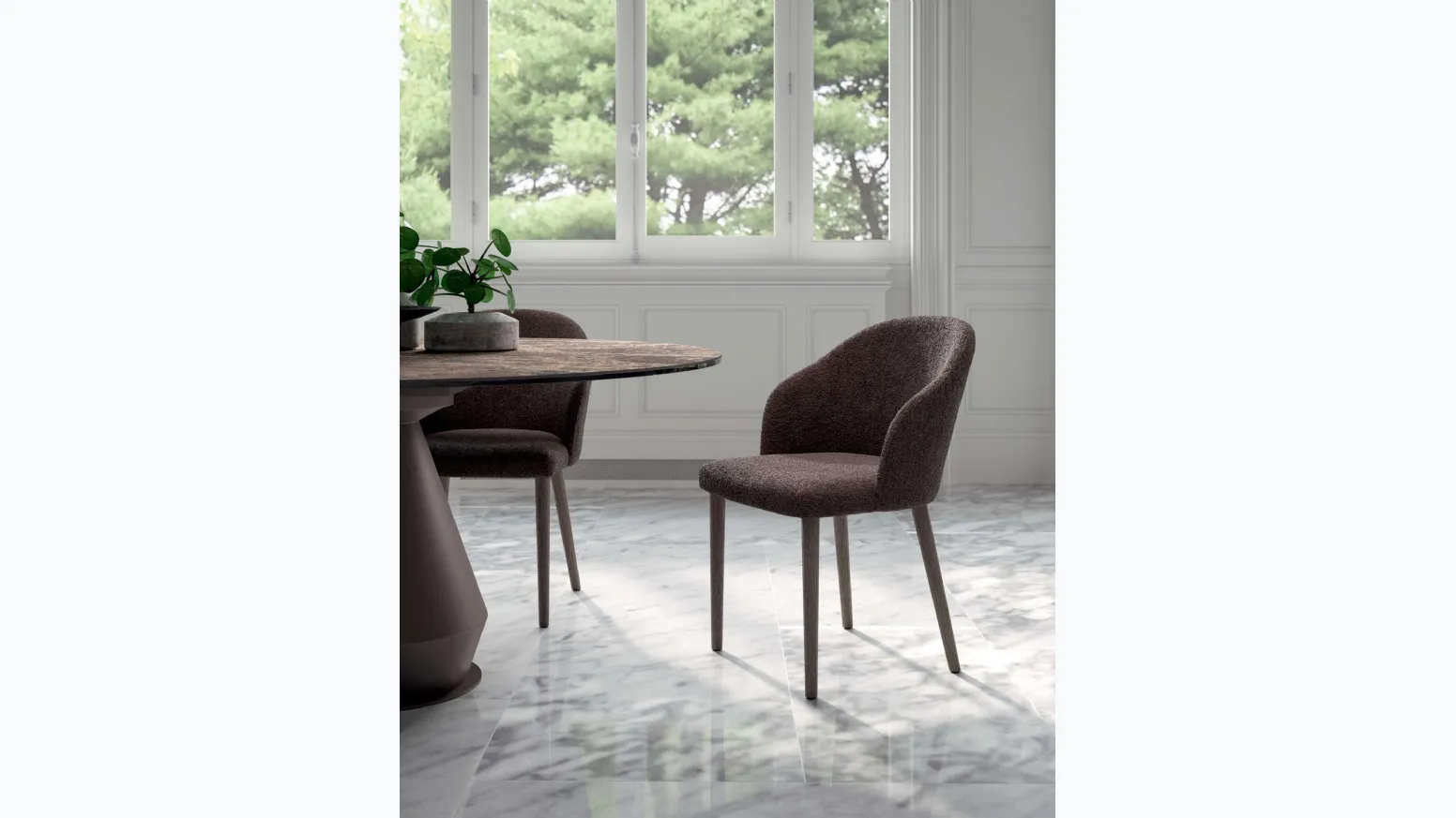 Sedia Zico in tessuto imbottito con gambe in Rovere di Ozzio