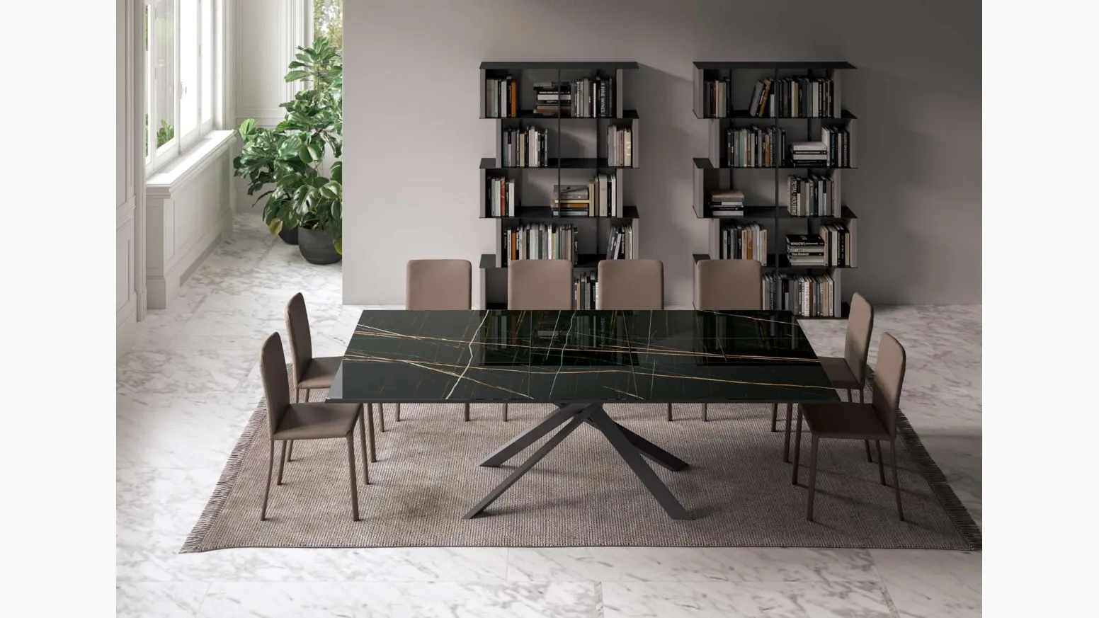 Tavolo allungabile 4x4 in Marble Glass di Ozzio