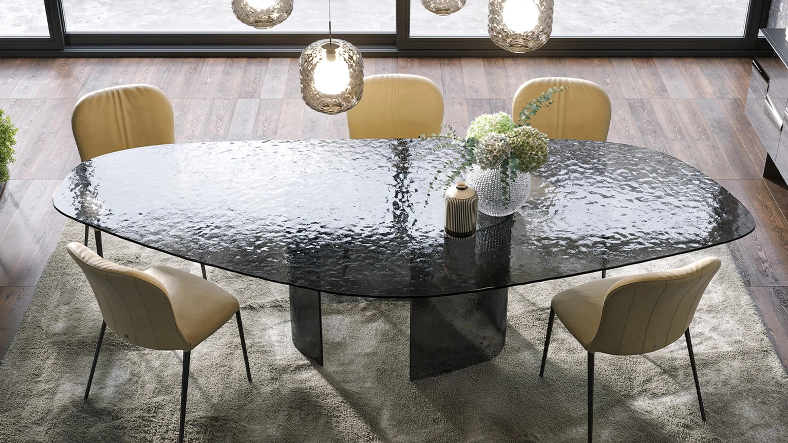 Tavolo in vetro curvato e martellato Ablos di Tonin Casa