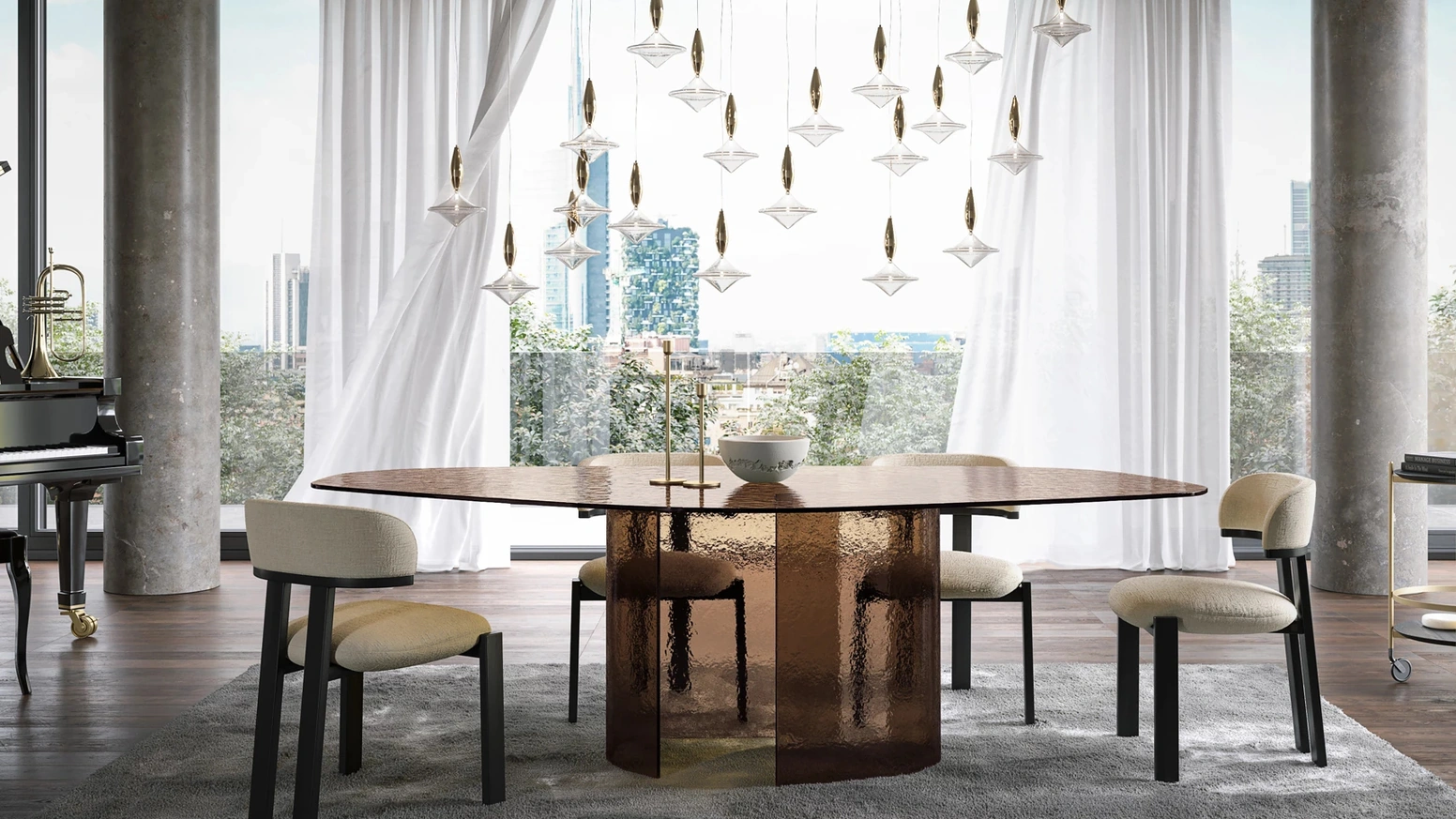 Tavolo in vetro curvato e martellato Ablos di Tonin Casa