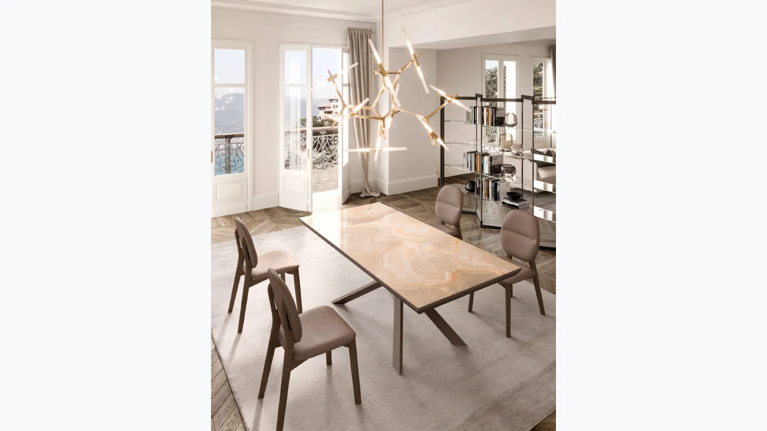 Tavolo allungabile e allargabile 4x4 in Marble Glass di Ozzio