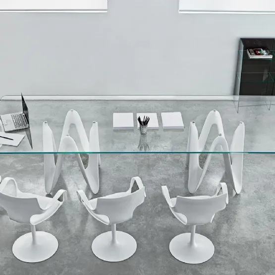 Tavolo Lambda con doppia base con top in vetro e cristalplant di Sovet