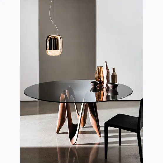 Tavolo Lambda con top in vetro e base in legno di Sovet