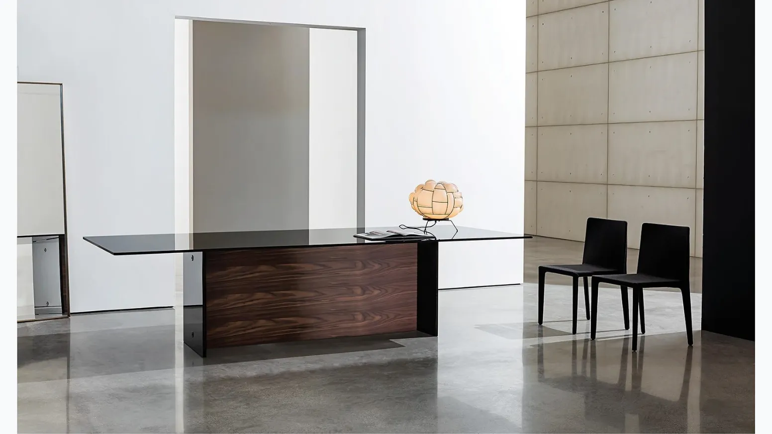 Tavolo Regolo con doppia base in vetro e legno di Sovet