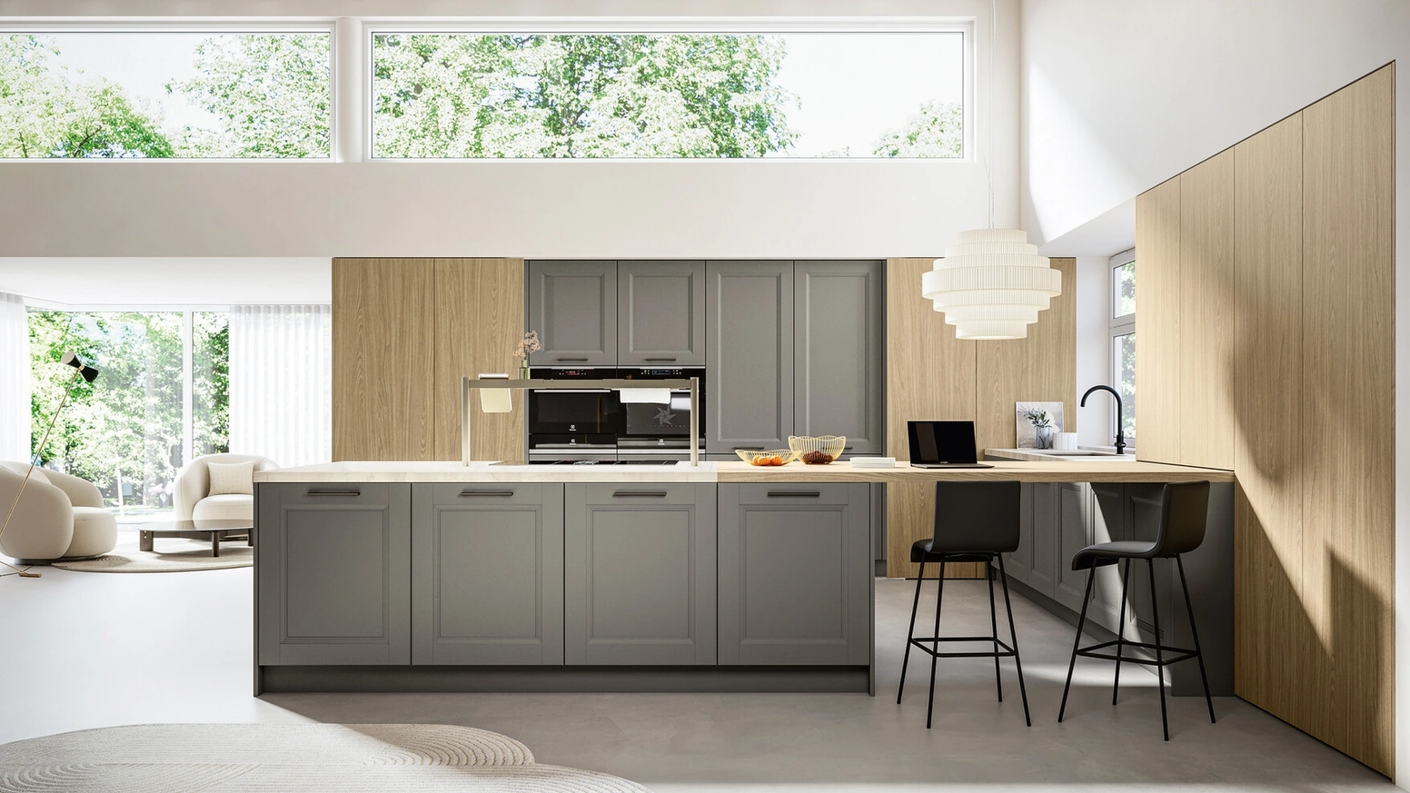 Cucina Classica in laccato a poro aperto con isola Gioiosa di Arredo3