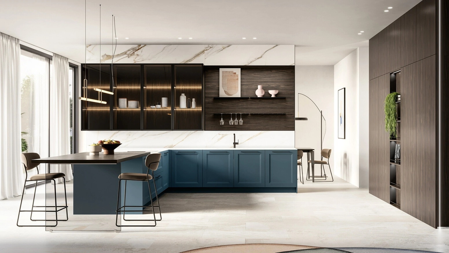 Cucina Moderna con penisola Meg 01 in laccato e laminato di Arredo3