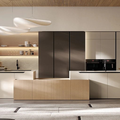 Cucina Moderna in laccato e impiallacciato con isola Time di Arredo3