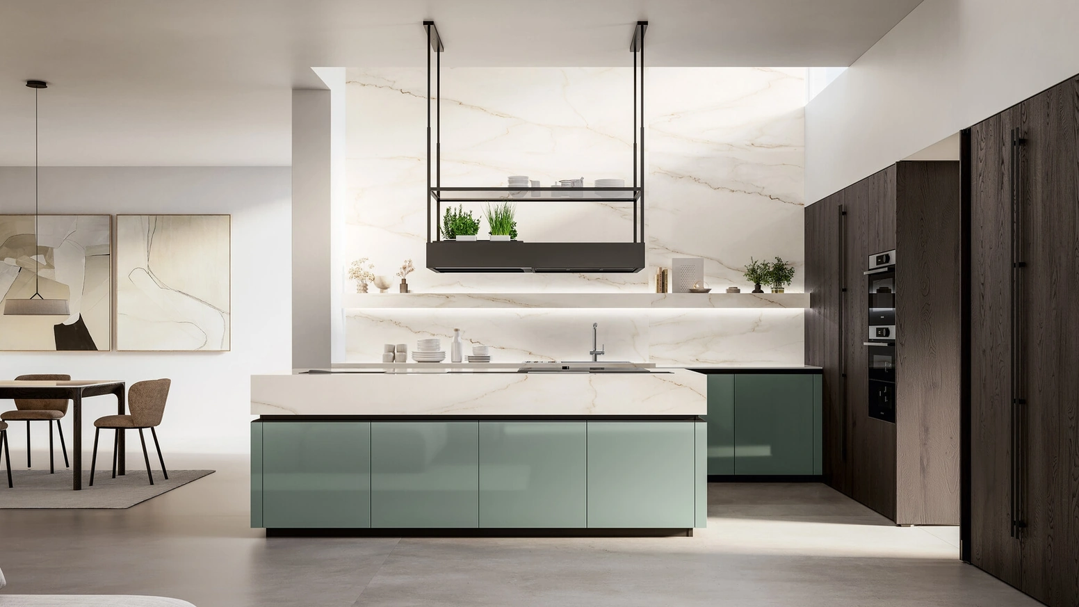 Cucina Moderna in laccato lucido e impiallacciato con isola Time di Arredo3