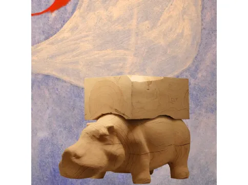 Hippo Wagon Wood Pouf
