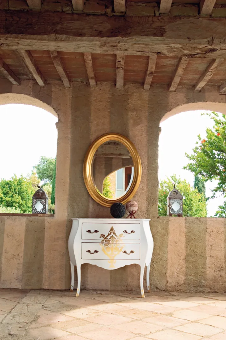 Specchio ovale Azimut con cornice in legno finitura Oro di Tonin Casa
