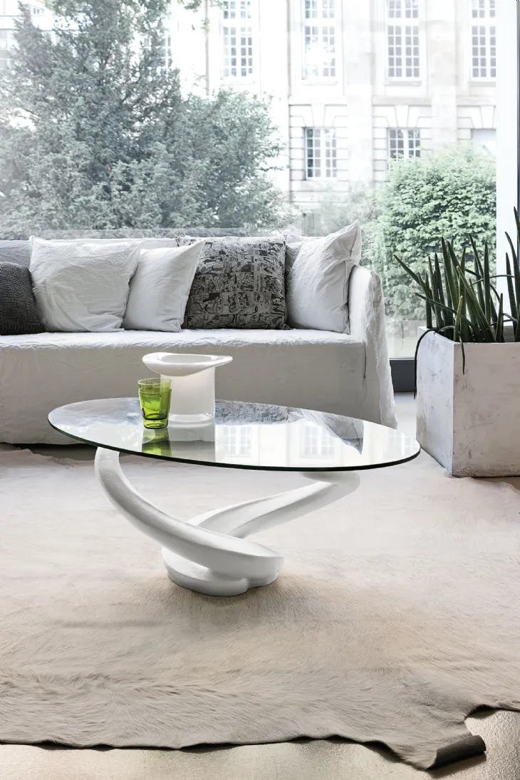 Tavolino ovale Tango con top in vetro e base in agglomerato di Target Point
