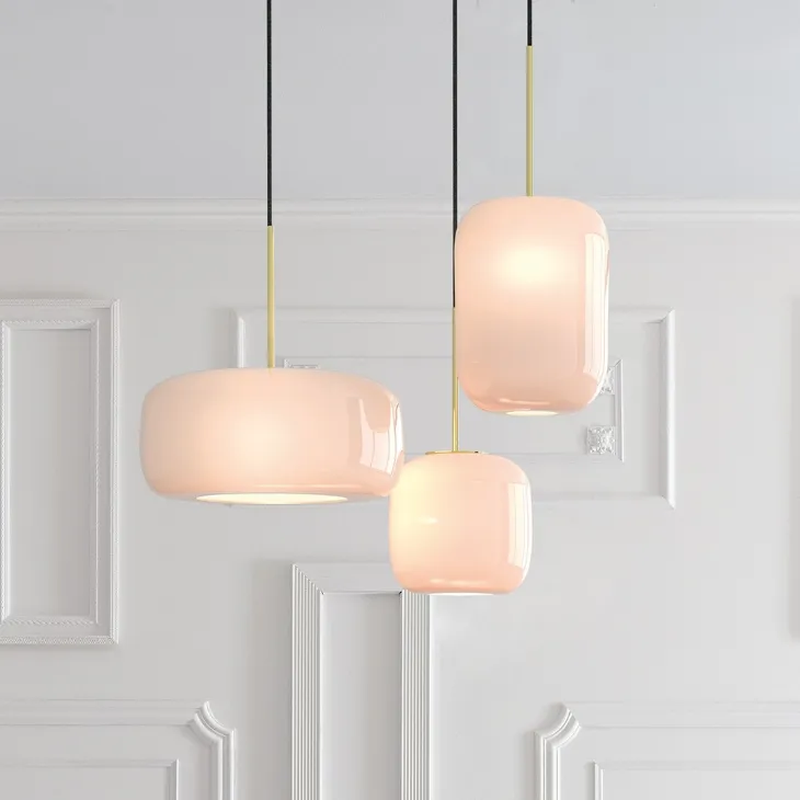 Lampada a sospensione in vetro di Murano rosa e oro Lord di Adriani e Rossi