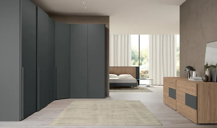Armadio angolare con ante battenti Vitalyty Concreta in melaminico Grigio Titanio di Colombini Casa