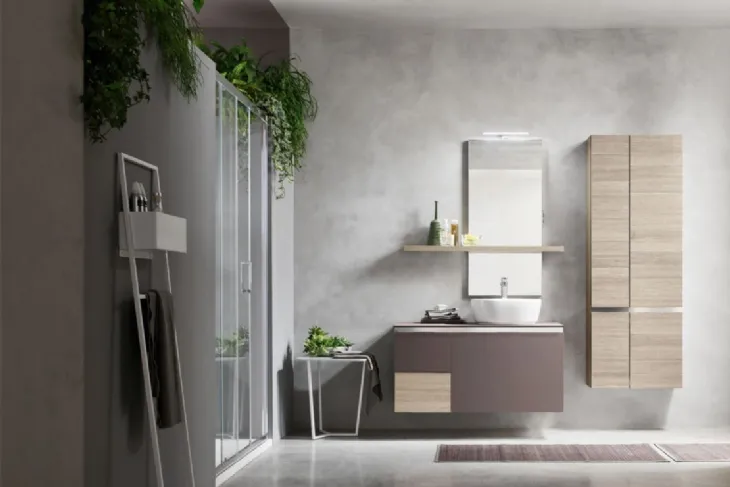 Mobile da Bagno sospeso in laccato opaco e legno di Larice E-Gò 04 di Arcom